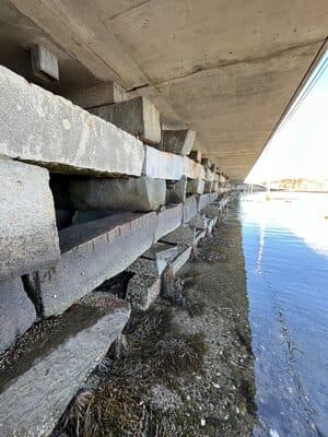 The stone structure supporting the Bailey Island Bridge
