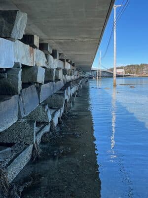 The stone structure supporting the Bailey Island Bridge
